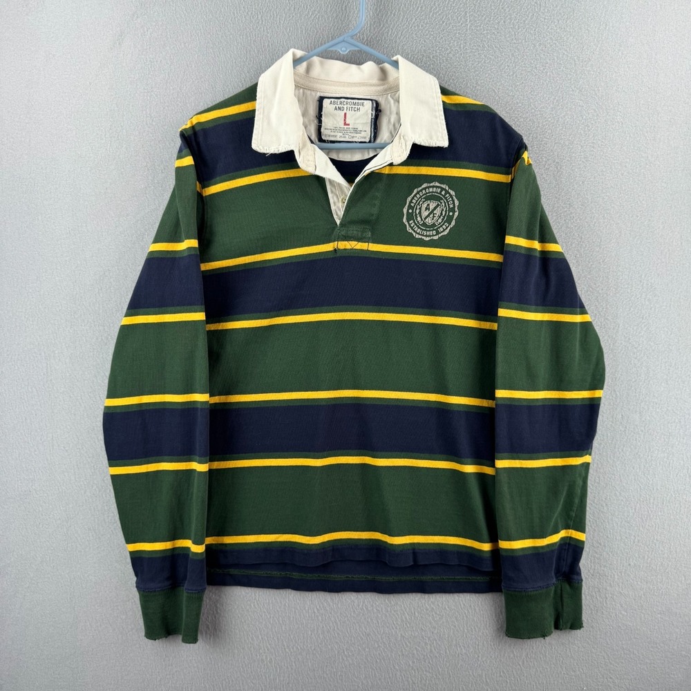 Abercrombie and Fitch Rugby Shirt Mens Large Green Heavy Cotton Y2K Preppy Polo